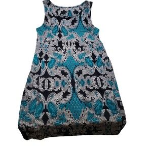 JM‎ Collection Womens Teal Black Damask Paisley Sleeveless Jersey Dress Size M